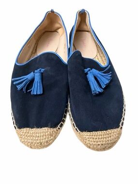 Boden Navy Suede Tassel Espadrille Flats Loafers Slip On Pre Loved 39